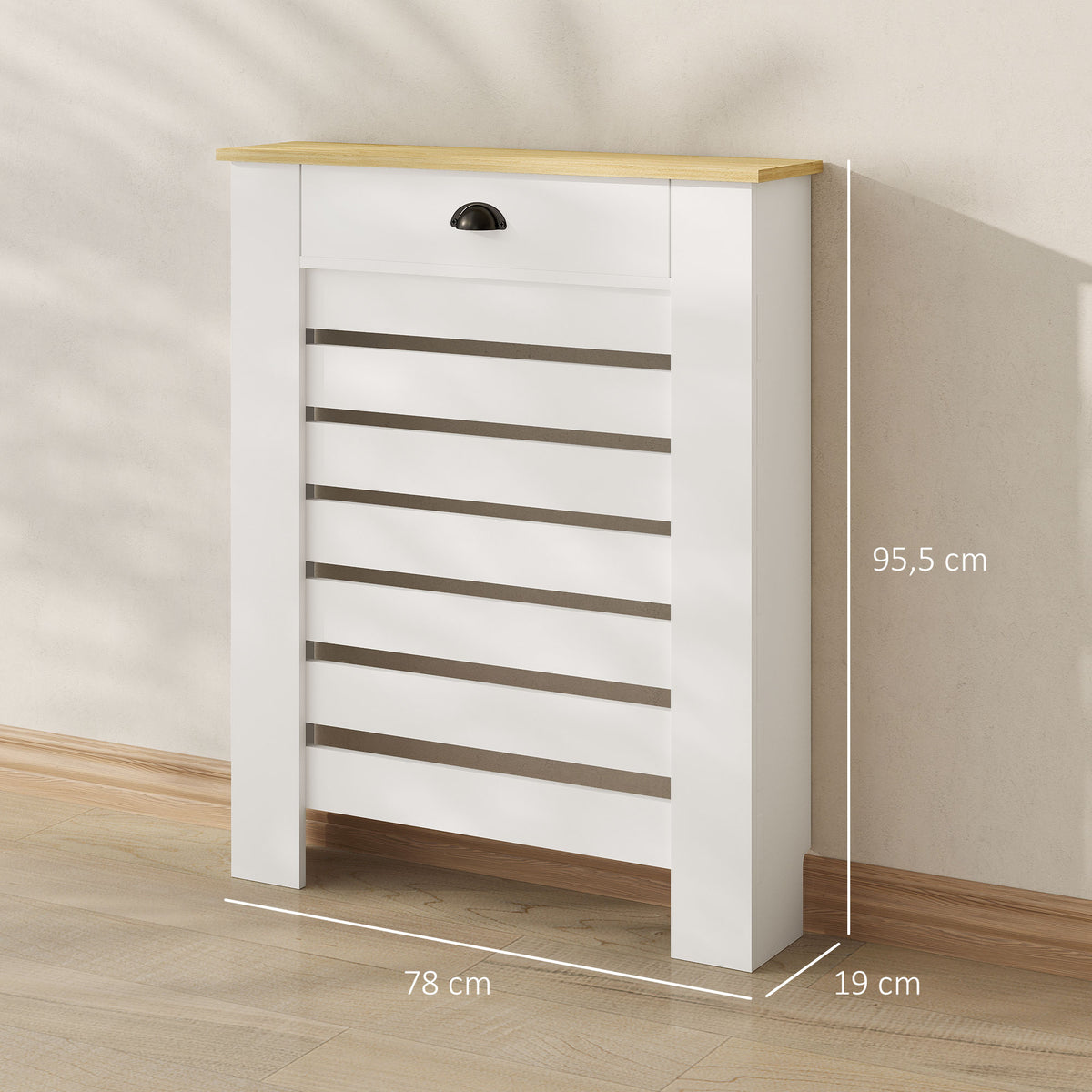 Cobertura para Radiador com Gaveta Cobertura para Radiador de MDF para Sala de Estar Dormitório Corredor 78x19x95,5 cm Branco — foto 2