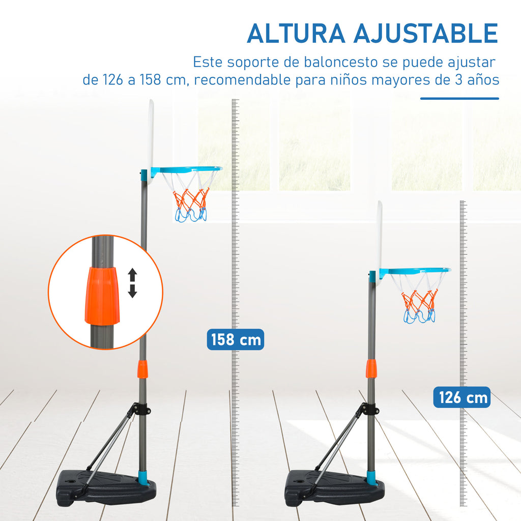 Tabela de Basquetebol para Crianças Tabela de Basquetebol com Suporte Altura Ajustável e Base Preenchida para Interior e Exterior 32x65x126-158 cm Multicor — foto 4