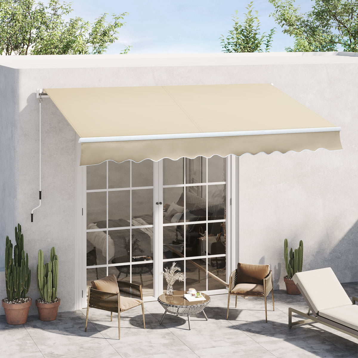 Toldo Manual 3,5x2,5 m de Alumínio Toldo de Varanda Pátio com Manivela e Proteção Solar UV para Jardim Exterior Creme — foto 2