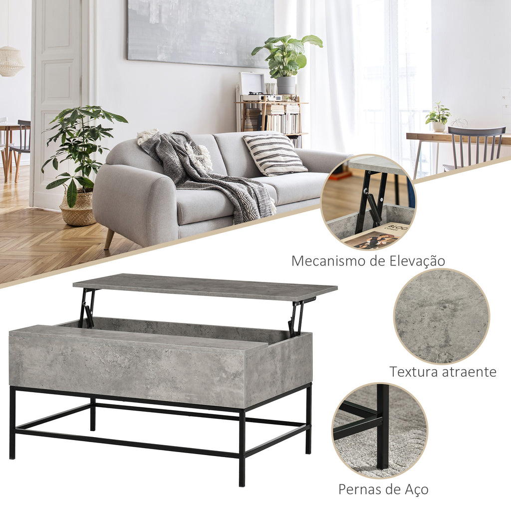 Mesa de Centro Elevável Mesa de Café Versátil com Armazenamento Oculto Pés de Metal para Sala de Estar Sala de Jantar 90x60,5x45,5 cm Cinzento e Preto — foto 4