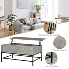 Mesa de Centro Elevável Mesa de Café Versátil com Armazenamento Oculto Pés de Metal para Sala de Estar Sala de Jantar 90x60,5x45,5 cm Cinzento e Preto — foto 4