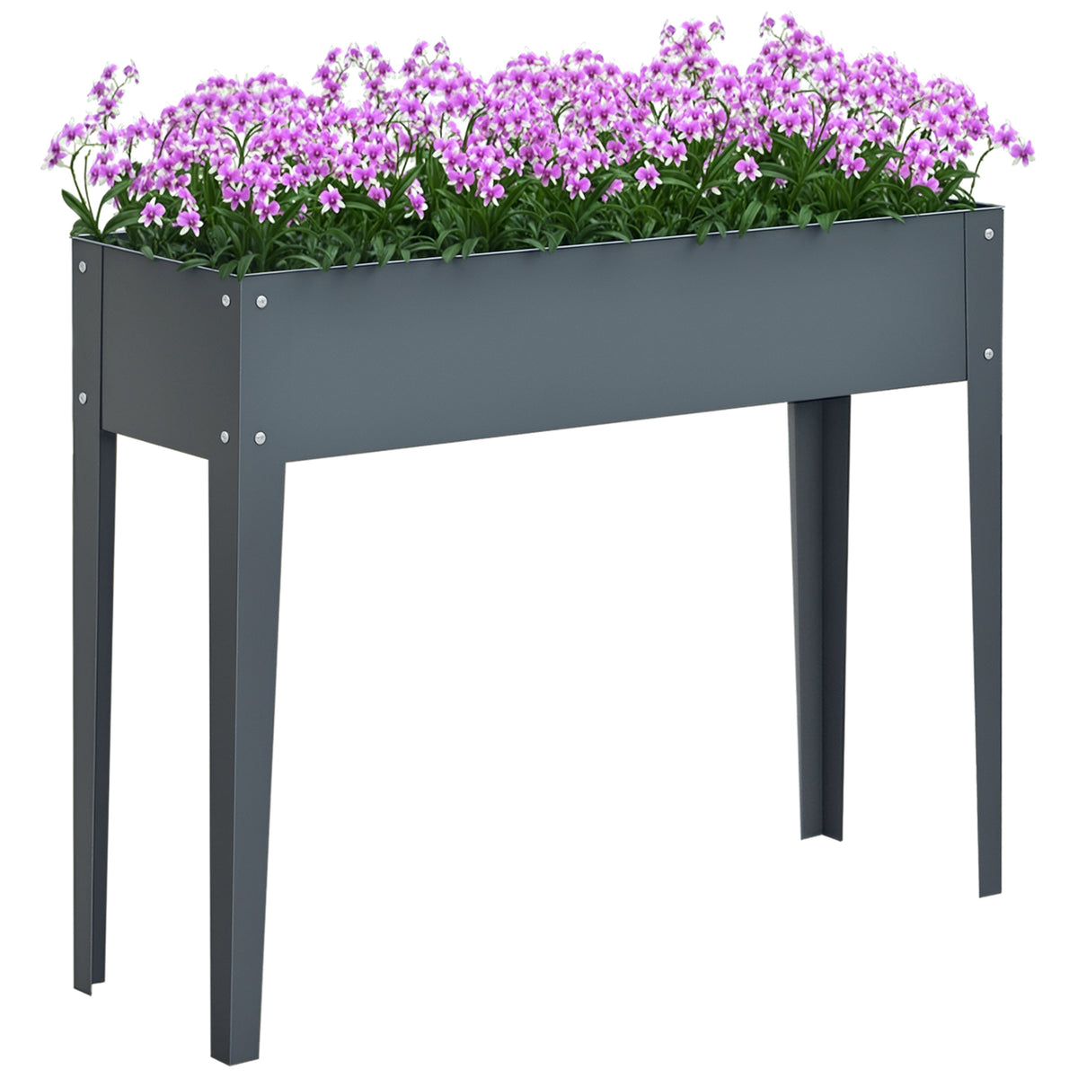 Horta Urbana Elevada para Jardim e Terraço, Floreira Retangular Elevada, Mesa de Cultivo para Plantas, Legumes e Flores com 3 Orifícios de Drenagem, 100x30x80 cm, Cinzento — foto 1