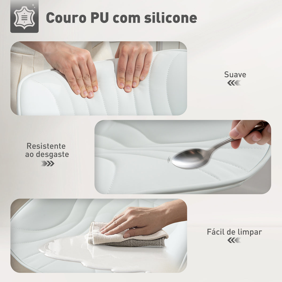 Conjunto de 2 Bancos de Bar Bancos Altos de Cozinha Giratórios com Altura Ajustável 92-110 cm Encosto Assento em Couro Sintético Estrutura de Aço e Apoio para Pés Branco — foto 5