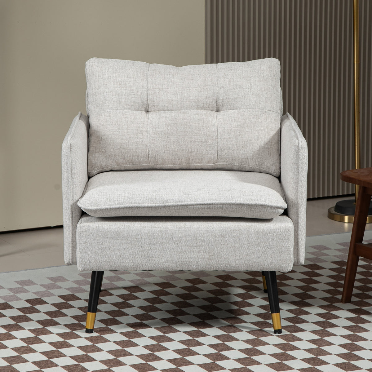 Poltrona Sala de Estar Poltrona Relax com Apoio para os Braços Assento Acolchoado e Pés de Aço Sofá Individual Moderno para Dormitório 76x68x80 cm Creme — foto 6