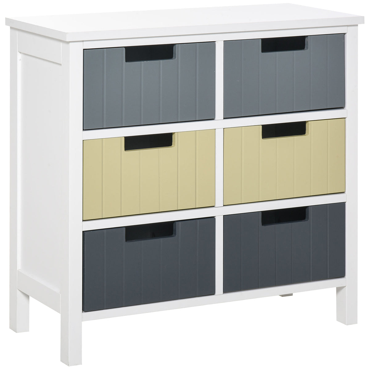 Cómoda de Madeira com 6 Gavetas Cómoda Auxiliar de Armazenamento com Pés Elevados Estilo Moderno para Dormitórios Sala de Estar Casa de Banho 60x28x58cm Multicor — foto 1