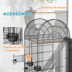 Gaiola para Pássaros com Rodas Gaiola para Pássaros com Bandeja Amovível Prateleira e 2 Comedouros de Aço Inoxidável e Poleiro para Periquitos Canários 51x51x153 cm Preto — foto 7