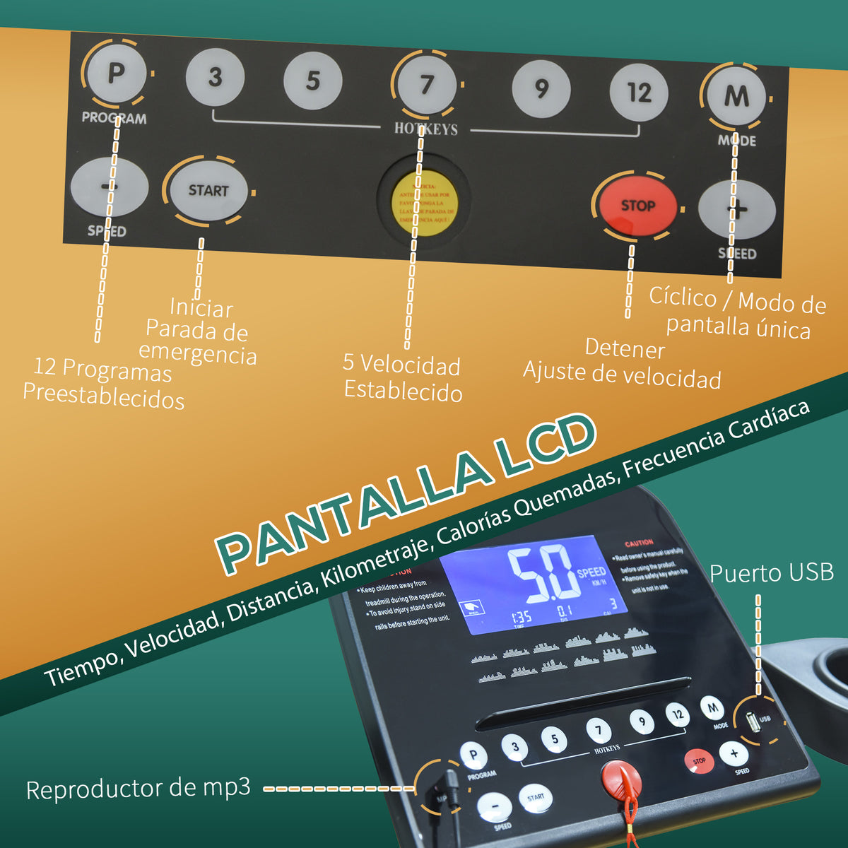 Passadeira Elétrica Dobrável com 5 Programas Ecrã LCD Velocidade até 14km/h Inclinação Manual e Rodas de Transporte Carga Máxima 110kg 164x70x125cm Preto — foto 5