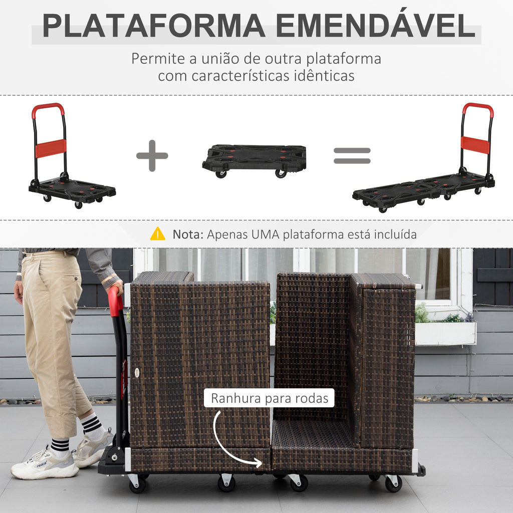 Carro de Transporte Dobrável Carro de Mão com Carga Dobrável com Rodas e Freios 70x52,5x90cm Preto e Vermelho — foto 6