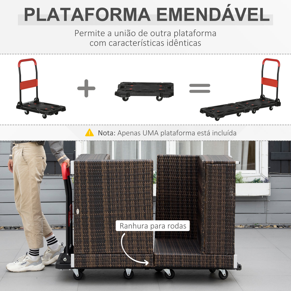 Carro de Transporte Dobrável Carro de Mão com Carga Dobrável com Rodas e Freios 70x52,5x90cm Preto e Vermelho — foto 6