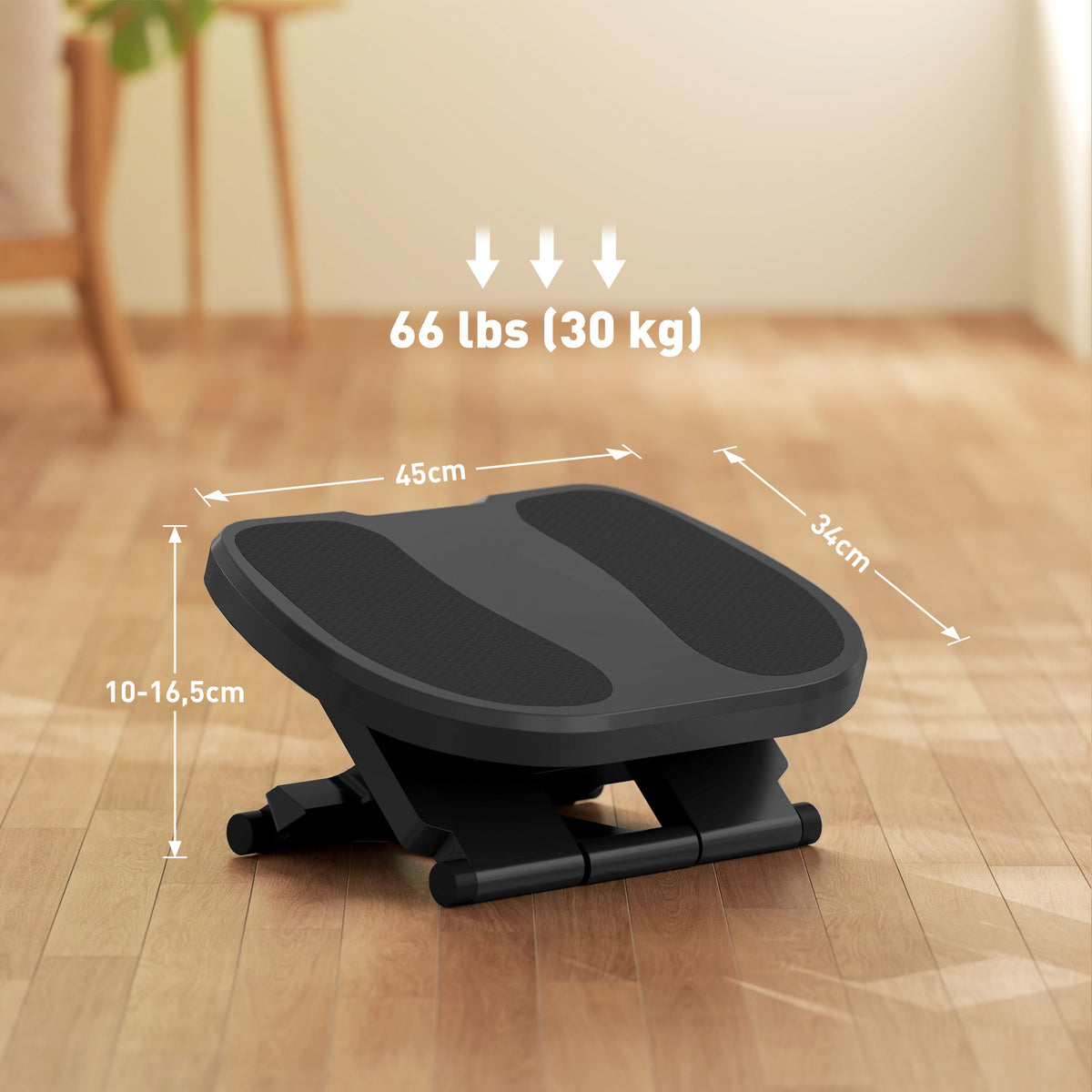 Apoio para os Pés com Superfície Texturizada Apoio para os Pés com Inclinação de 0-30° Massagem e Altura Ajustável em 3 Níveis para Escritório 45x34x10-16,5 cm Cinza — foto 3