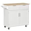 Carrinho de Cozinha com Rodas Móvel Auxiliar de Cozinha com 2 Gavetas 2 Portas Prateleira Ajustável e Suporte para Guardanapos para Sala de Jantar Sala de Estar 104x46x91 cm Branco — foto 1
