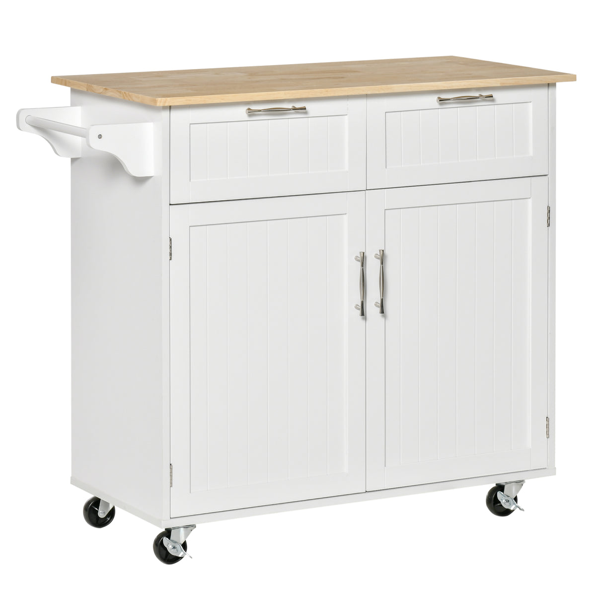 Carrinho de Cozinha com Rodas Móvel Auxiliar de Cozinha com 2 Gavetas 2 Portas Prateleira Ajustável e Suporte para Guardanapos para Sala de Jantar Sala de Estar 104x46x91 cm Branco — foto 1