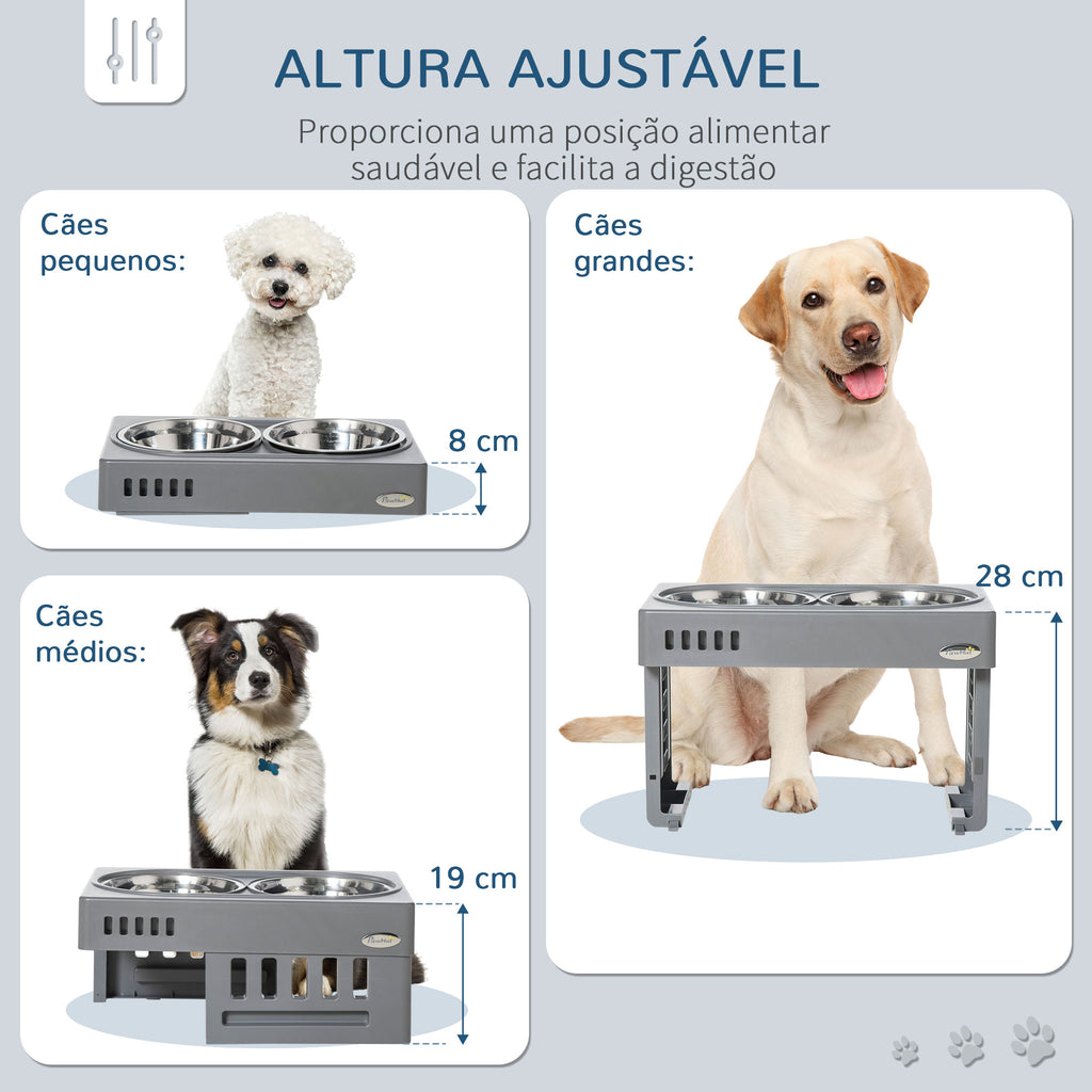 Comedouro Elevado para Cães com 2 Tigelas Desmontáveis de 1200ml e Altura Ajustável de 3 Níveis Comedouro para Animais de Estimação com Tigelas de Aço Inoxidável 44x27,7x28cm Cinza — foto 4