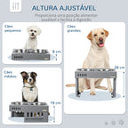Comedouro Elevado para Cães com 2 Tigelas Desmontáveis de 1200ml e Altura Ajustável de 3 Níveis Comedouro para Animais de Estimação com Tigelas de Aço Inoxidável 44x27,7x28cm Cinza — foto 4