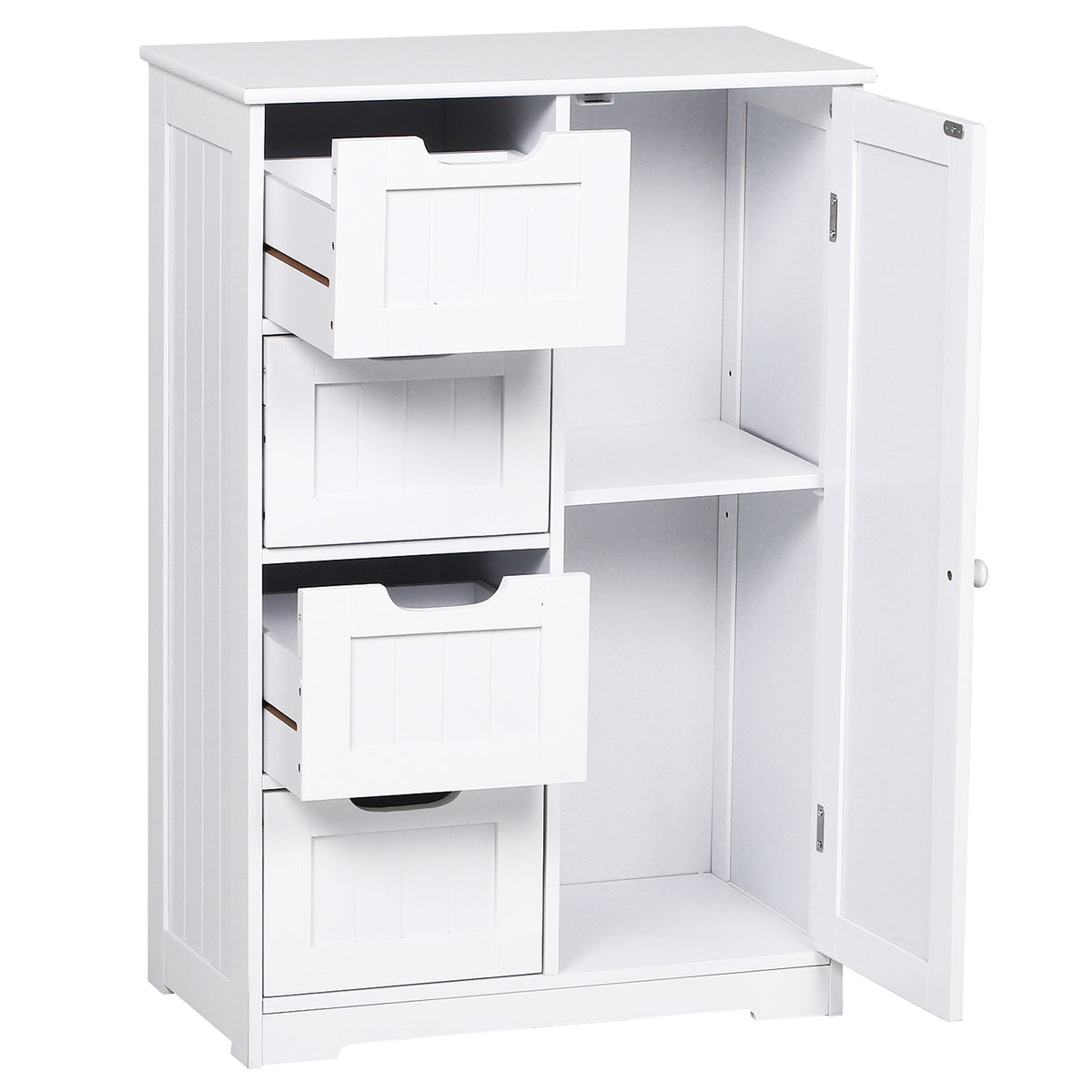 Armário Casa de Banho de Madeira Móvel Auxiliar Organizador Moderno de Madeira com 1 Armário e Gavetas 56x30x83 cm Branco — foto 8
