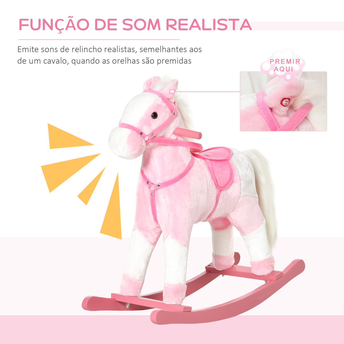 Cavalo Baloiço de Pelúcia para Crianças entre 3-6 Anos com Sons de Relincho 74x28x65 cm Rosa — foto 5