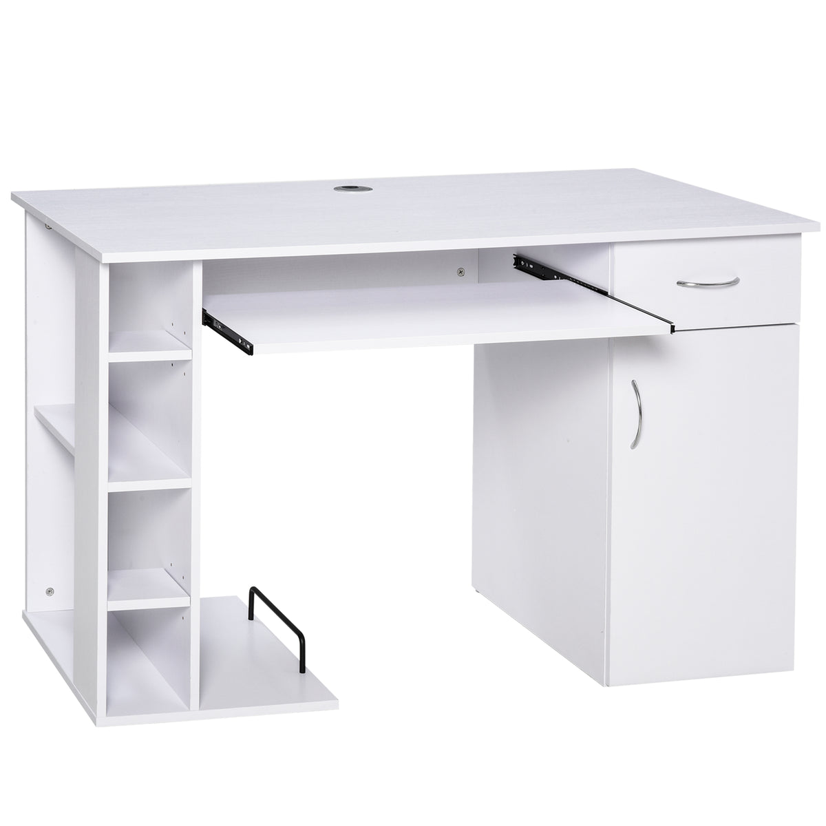 Secretária para escritório com prateleiras abertas Gabinete Suporte para CPU e bandeja removível 120x60x74 cm Branco — foto 1