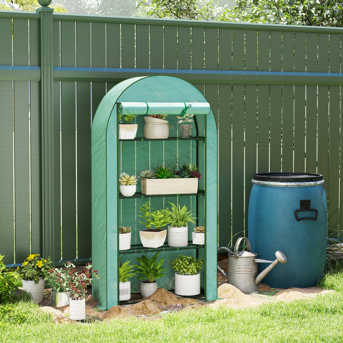 Estufa de Exterior Estufa Pequena de 4 Níveis com 4 Prateleiras Porta Enrolável Cobertura de PE e Estrutura de Aço para Cultivos Plantas Flores 105x45x160 cm Verde — foto 2