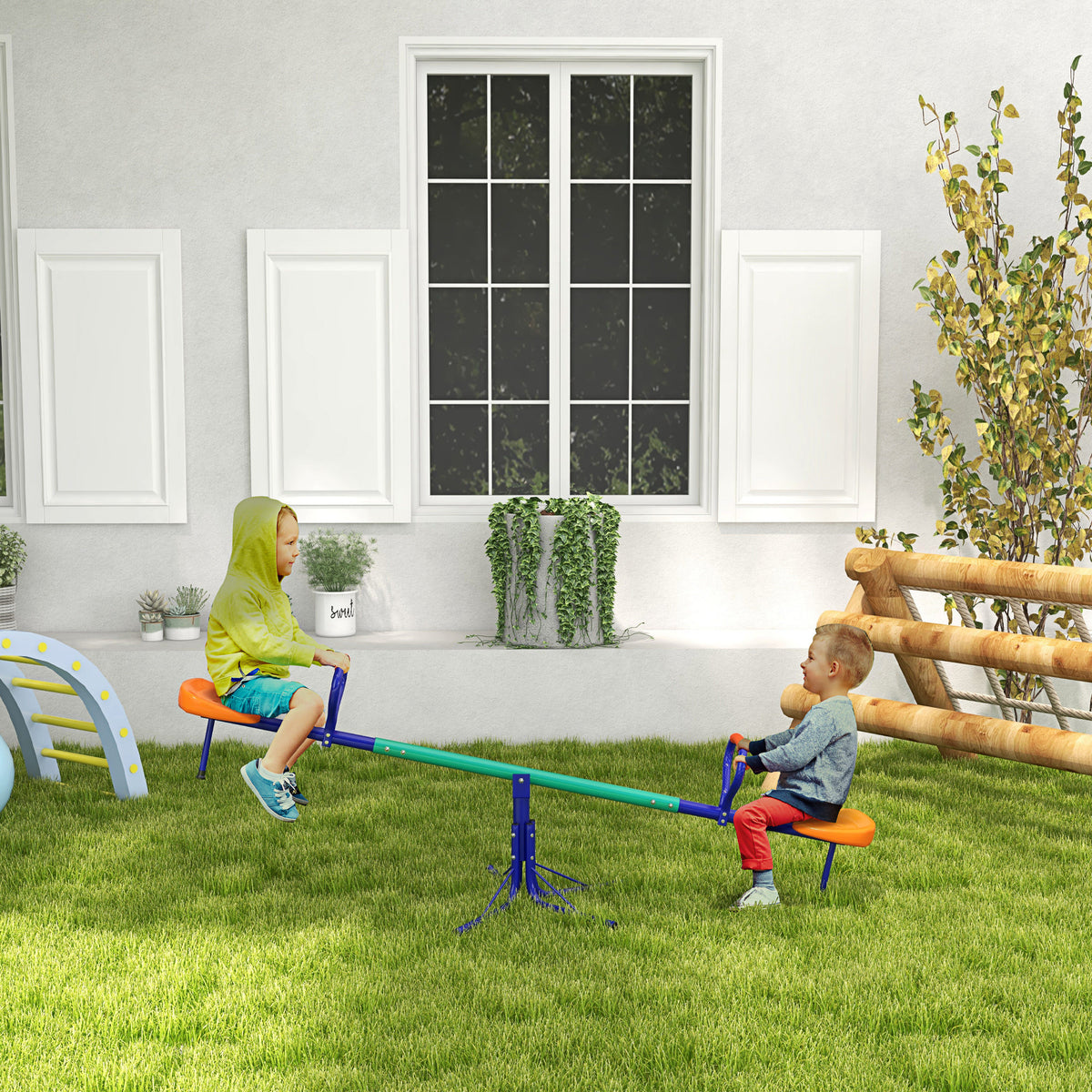 Baloiço para Crianças Carga 90 kg Sobe e Desce Infantil Giratório 360° com Barra de Comprimento Ajustável Amortecedor Assento Confortável e Base de Aço para Pátio Jardim Multicolor — foto 2