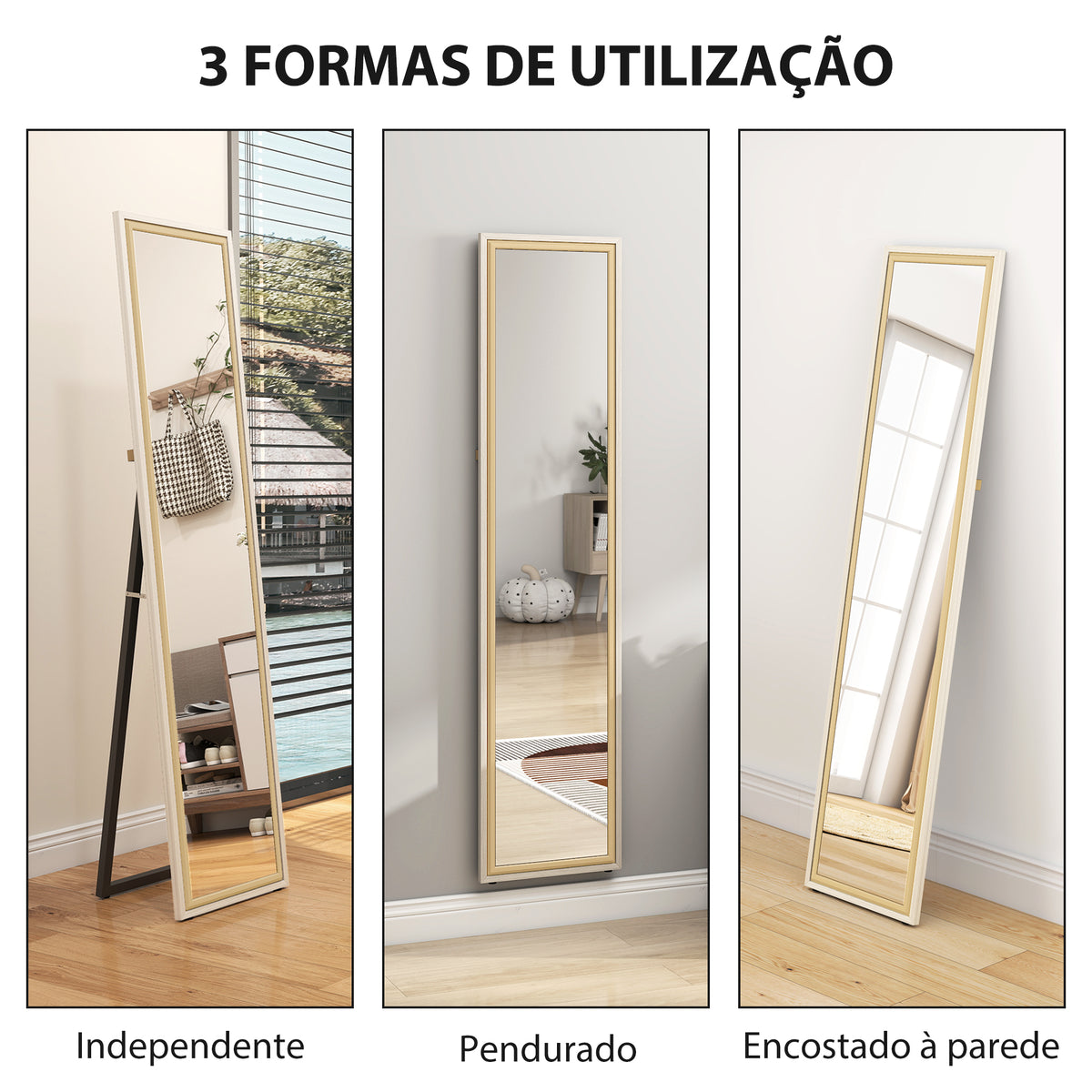Espelho de Pé 157x37 cm Espelho Corpo Inteiro Grande com Moldura Bicolor para Utilizar Inclinado ou Suspenso para Sala Quarto Corredor Entrada Madeira — foto 5