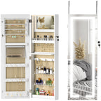 Espelho Joalheiro de Parede Espelho de Parede com Luzes LED e Fechadura Armário para Jóias para Pendurar na Parede ou na Porta 37x10,5x108 cm Branco — foto 1