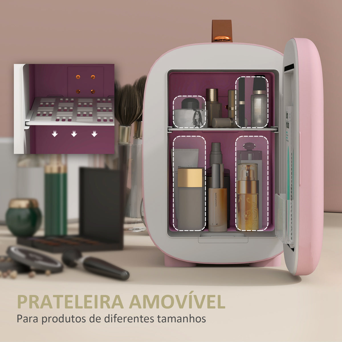 Frigorífico de Cosméticos 4L Frigorífico Pequeno 9V/240V para Arrefecer e Aquecer Mini Frigorífico para Beleza Maquilhagem Bebidas 20,3x26,3x28 cm Rosa — foto 5