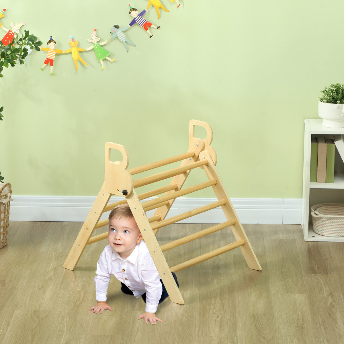 Triângulo de Escalar de Madeira Dobrável Triângulo de Aprendizagem para Crianças de 18-48 Meses para Desenvolver Habilidades de Equilíbrio e Coordenação 82x66x71 cm Madeira — foto 2
