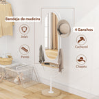 Espelho de Pé 50x175,5 cm Espelho de Corpo Inteiro com Bandeja de Madeira 4 Ganchos e Estrutura de Metal para Sala de Estar Quarto 50x40x175,5 cm Branco — foto 5