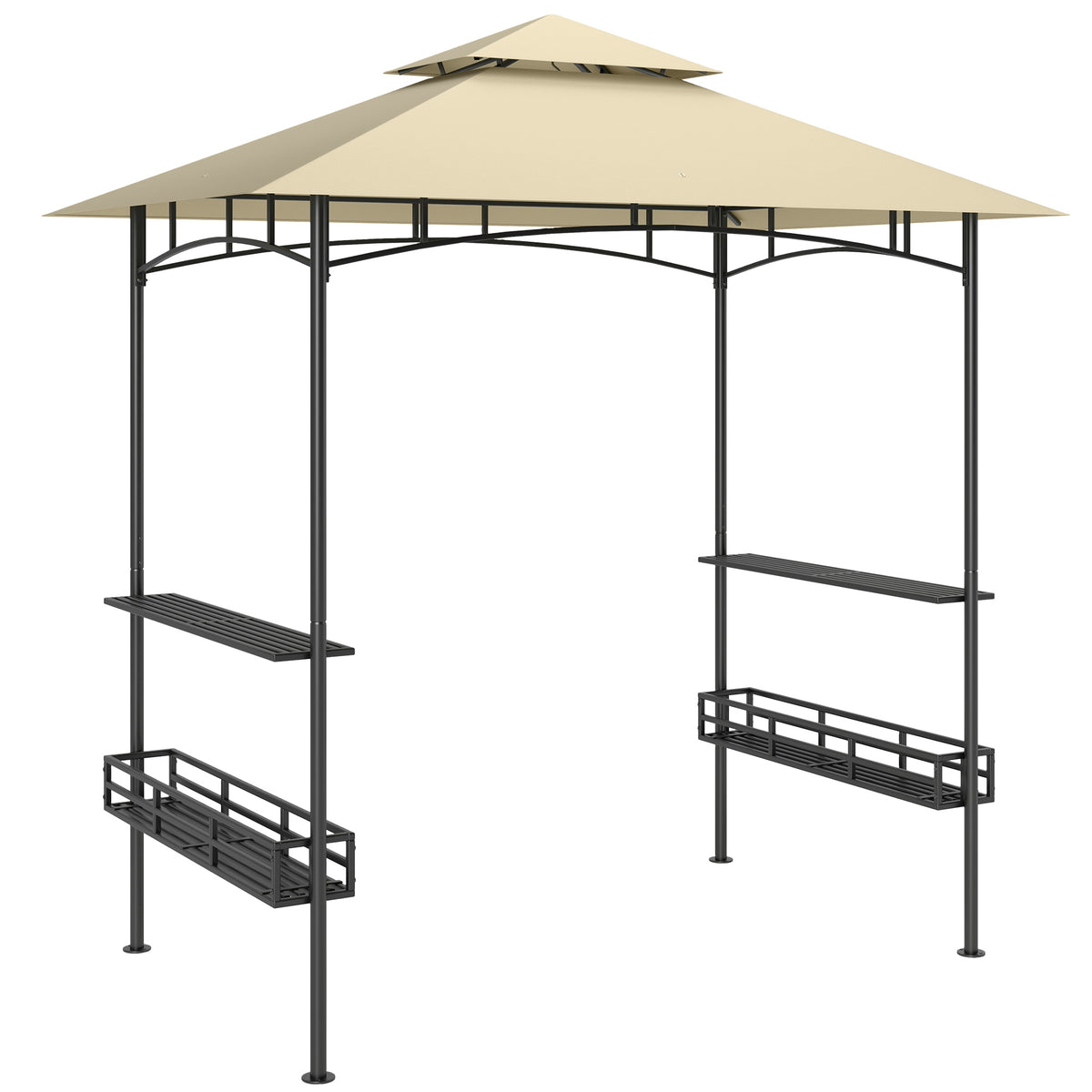 Tenda de Churrasco Tenda de Churrasco Pavilhão de Jardim com 2 Prateleiras Cestas de Armazenamento Ganchos para Terraço Bege — foto 1