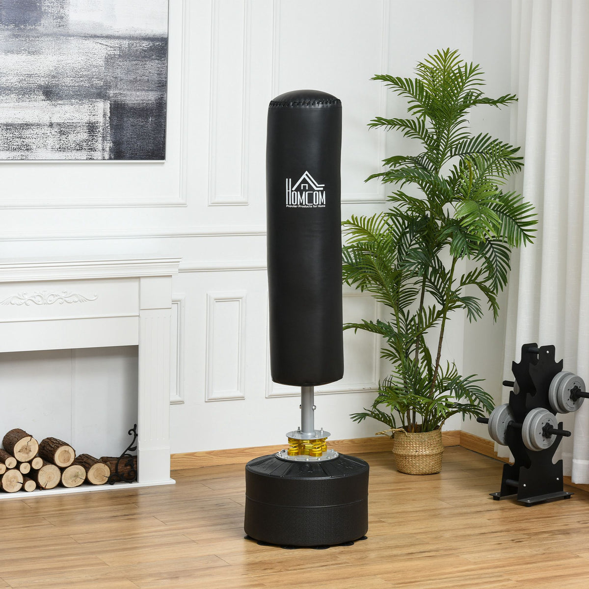 Saco de Boxe de Pé para Adultos 170 cm Altura Ajustável em 3 Níveis Punching Ball com Base Preenchível de Areia 45 kg ou Água 30 kg para Casa Ginásio Ø50x 170 cm Preto — foto 2