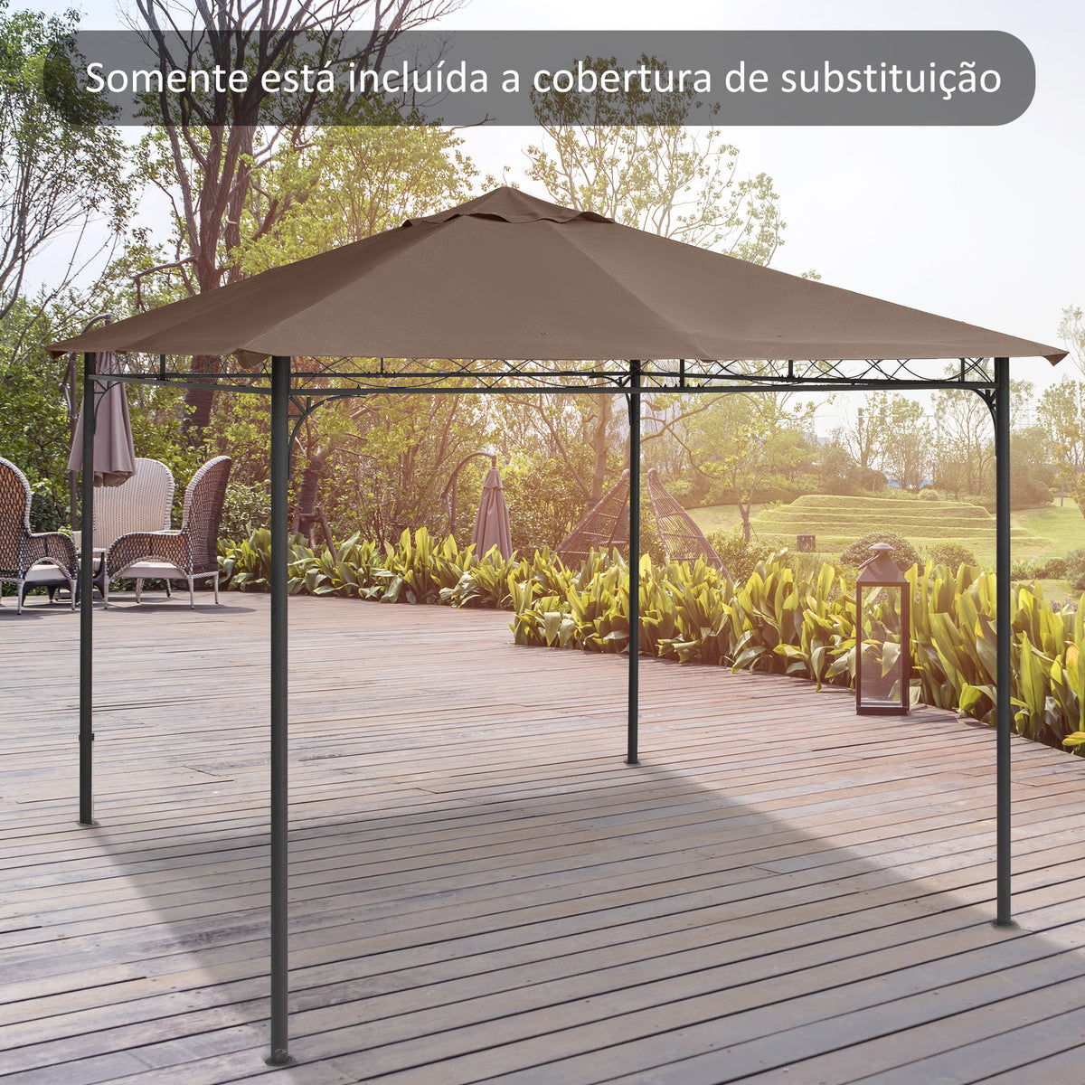 Toldo de substituição de 3 x 3 m para barraca de jardim gazebo ao ar livre com 8 orifícios de drenagem e ventilação marrom — foto 2