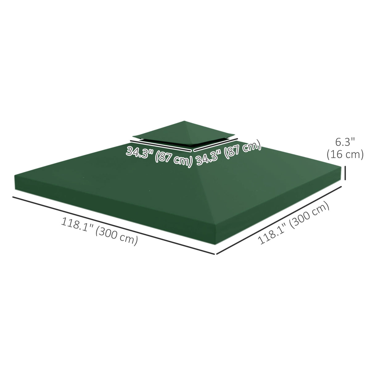 Telhado de Substituição para Gazebo, 3x3 m, Cobertura de Substituição com Telhado Duplo, 8 Orifícios de Drenagem e Proteção UV, Apenas Toldo de Substituição para Pavilhão Gazebo, Verde — foto 3