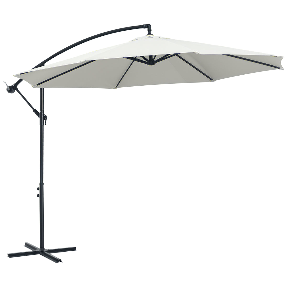 Chapéu de Sol de Jardim Ø295x245 cm Chapéu de Sol Excêntrico Inclinável com Manivela Base Cruzada Suporte de Aço e Proteção Solar para Terraço Exterior Creme — foto 1