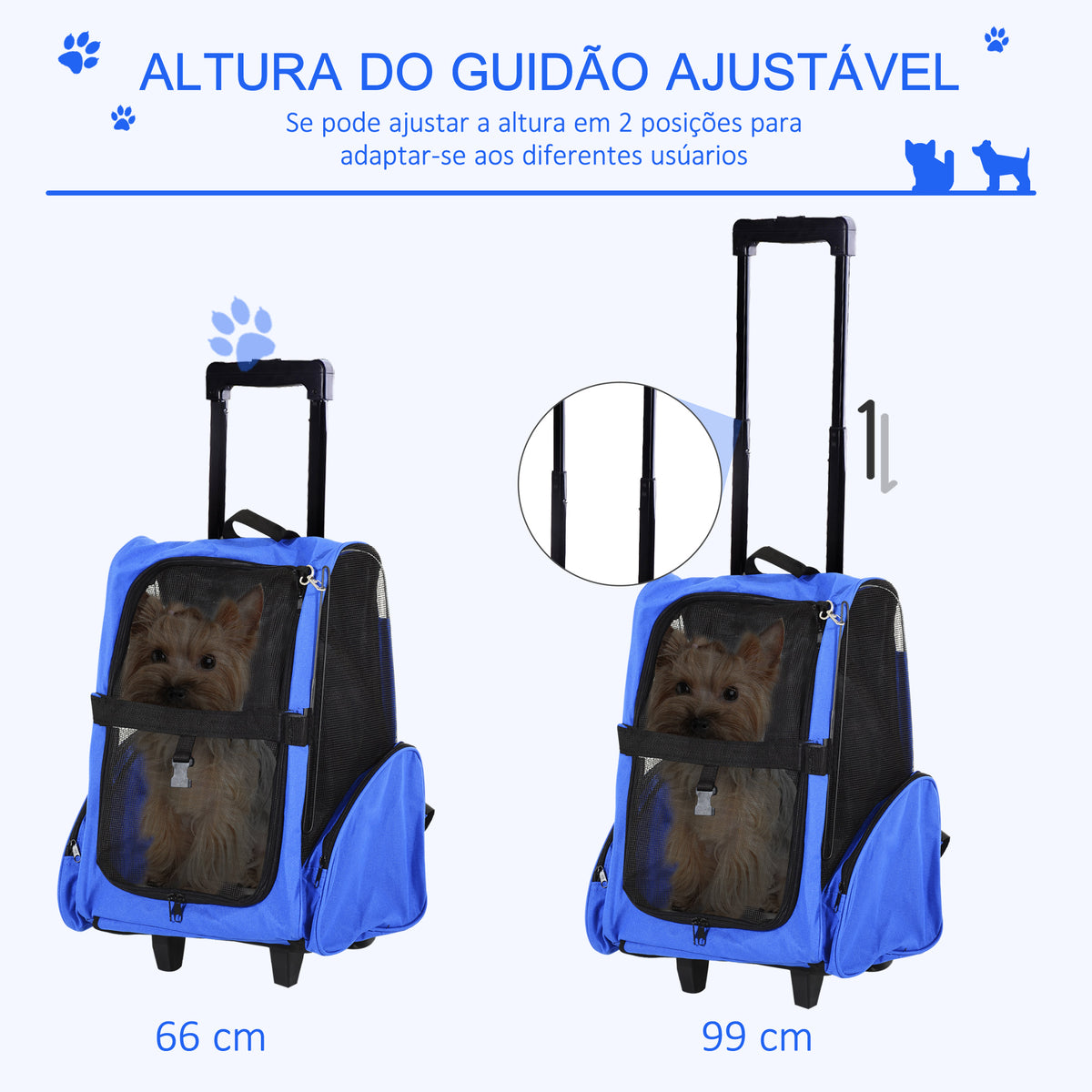 Transportadora 2 em 1 para Animais de Estimação Mochila ou Carrinho de Viagem para Cães e Gatos com 2 Rodas Alça Retrátil de Alumínio e Bolso de Armazenamento 42x25x55cm Azul — foto 5
