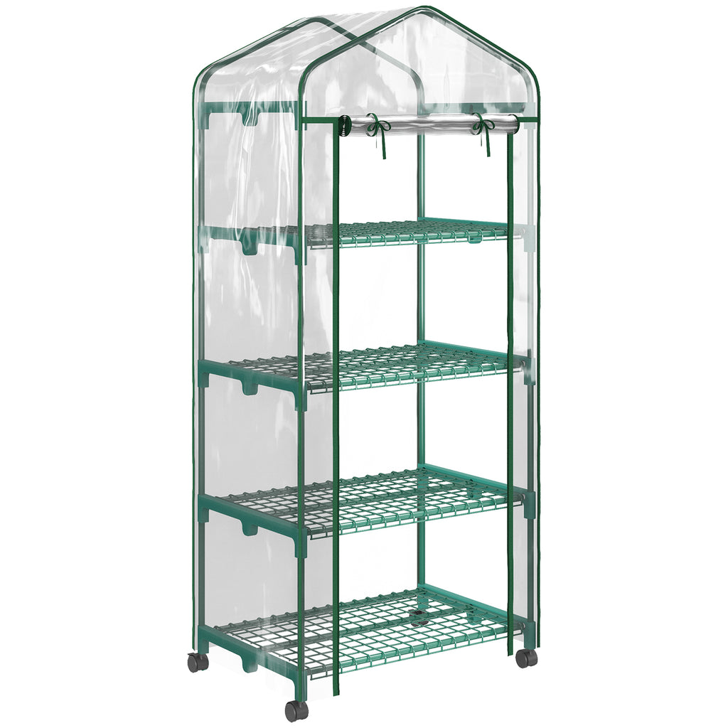 Estufa de Exterior com 4 Prateleiras e Rodas, Estufa Compacta com Porta Enrolável, Estrutura de Aço e Cobertura de PVC, Anti-UV para Plantas, Vasos, Flores, 70x50x165 cm, Transparente — foto 1