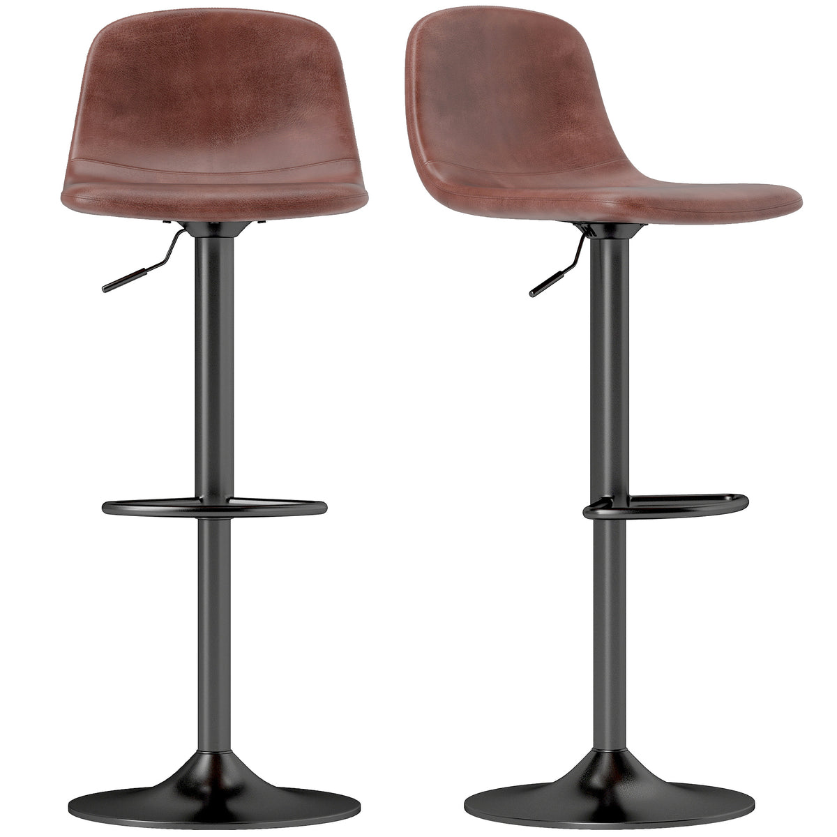 Conjunto de 2 Bancos de Bar Bancos Altos de Cozinha Reguláveis em Altura 84-104 cm com Encosto e Apoio para os Pés Estofadas em PU Giratórias em 360° para Sala de Jantar Varanda Marrom — foto 1