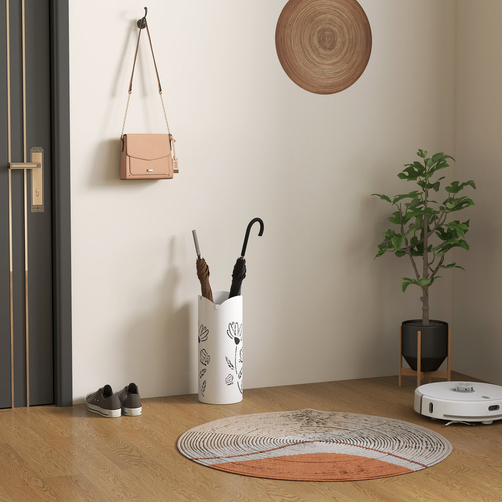 Suporte para Guarda Chuva em Aço com 4 Ganchos Bandeja de Gotejamento Amovível Suporte de Guarda Chuvas Branco para Entrada ou Escritório 17x17x41 cm — foto 6