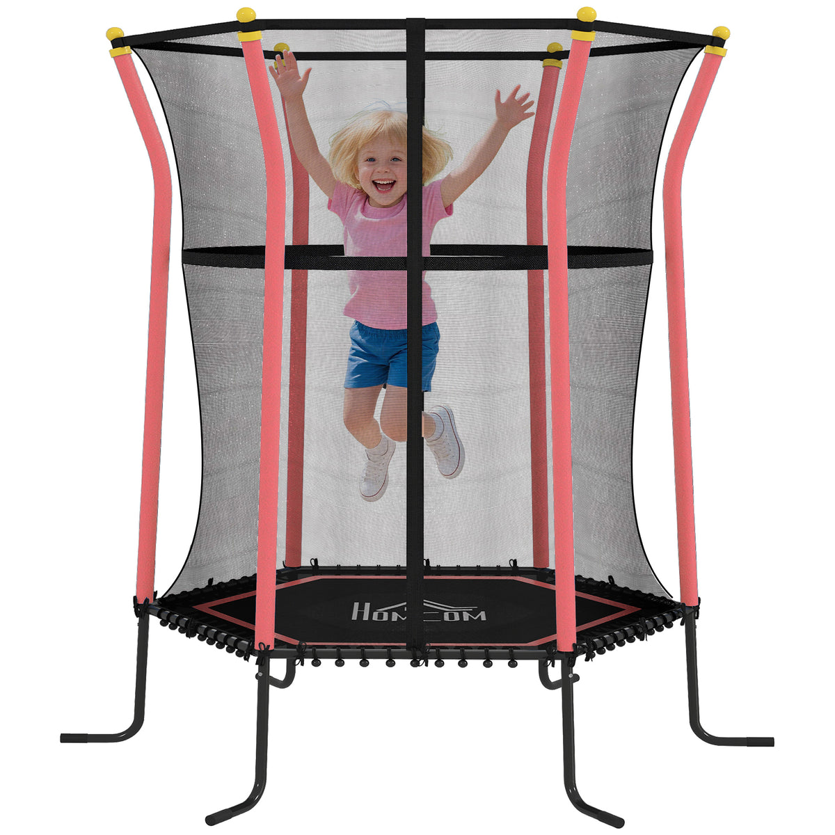Trampolim para Crianças acima de 3 Anos Cama Elástica Infantil com Rede de Segurança e Estrutura de Aço para Interiores e Exteriores Carga 50kg Ø163,5x190 cm Vermelho — foto 1