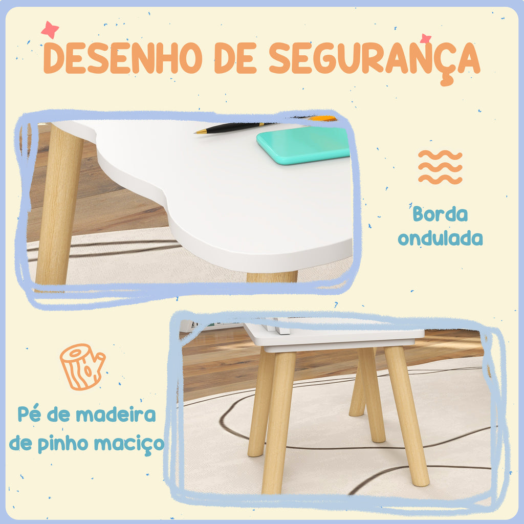 Mesa e Cadeiras Infantis de 3 Peças Mesa Infantil com 2 Cadeiras com Encosto em Forma de Coroa para Crianças de 3-6 Anos para Sala de Jogos Dormitório Escola Infantil Branco — foto 5