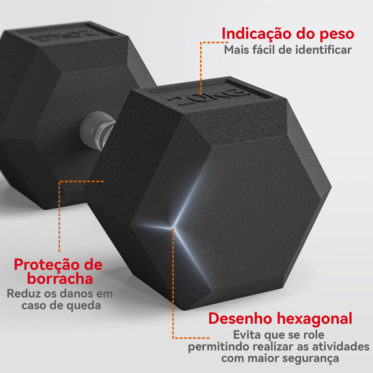 Haltere Hexagonal 20 kg de Ferro Fundido Haltere de Metal Revestido de Borracha com Cabo para Treino em Casa Ginásio e Escritório Preto e Prata — foto 4