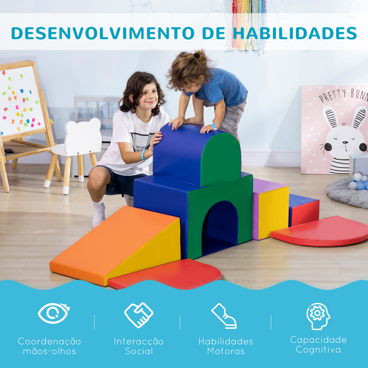 Conjunto de 7 Blocos de Psicomotricidade para Crianças Blocos de Constução Figuras de Construção Brinquedo para Aprendizagem para Escalar Gater Multicor — foto 4