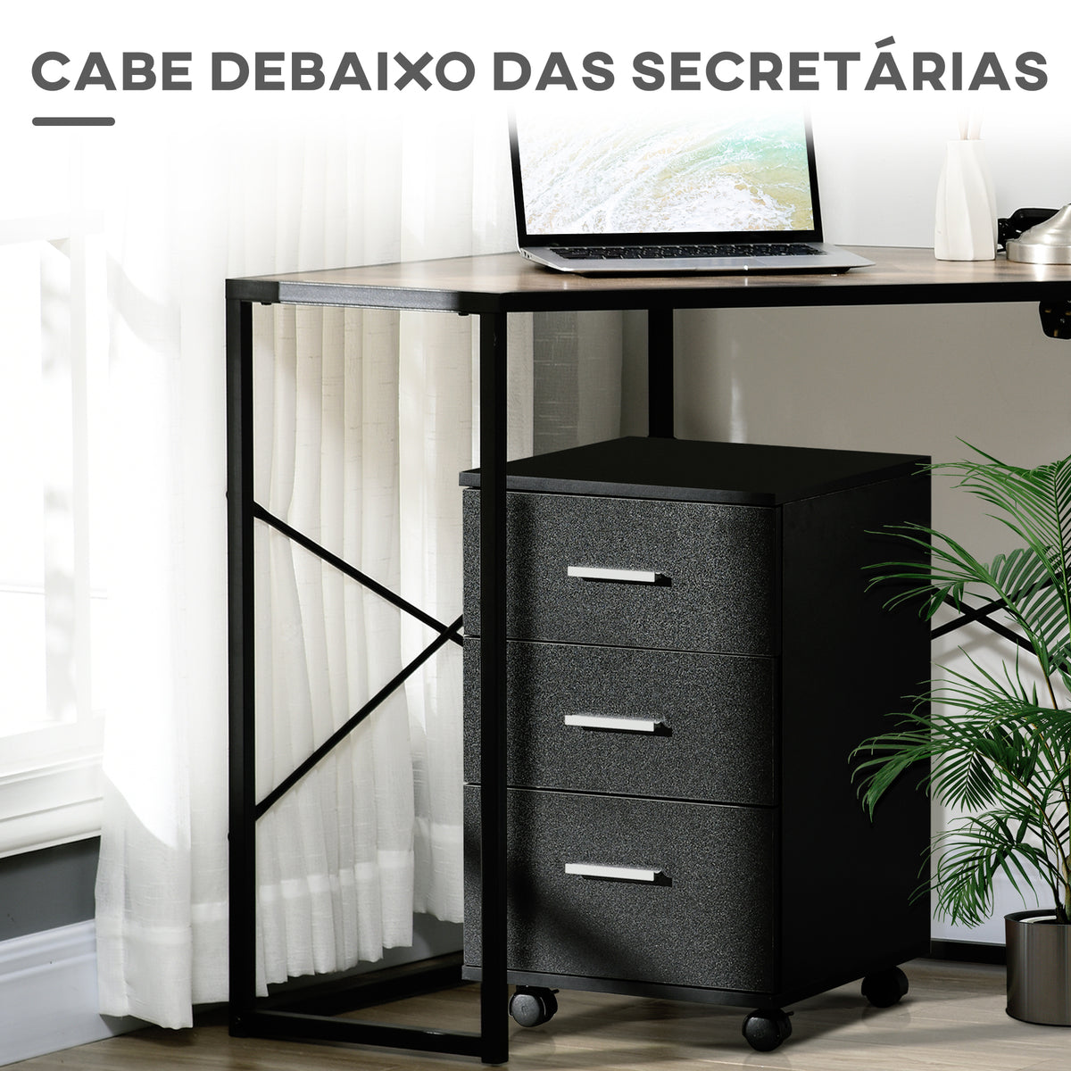 Bloco de Gavetas para Escritório Móvel de Arquivos com 3 Gavetas 4 Rodas e Fechadura com 2 Chaves para Escritório Secretária Casa 40x40x61,5 cm Preto — foto 5