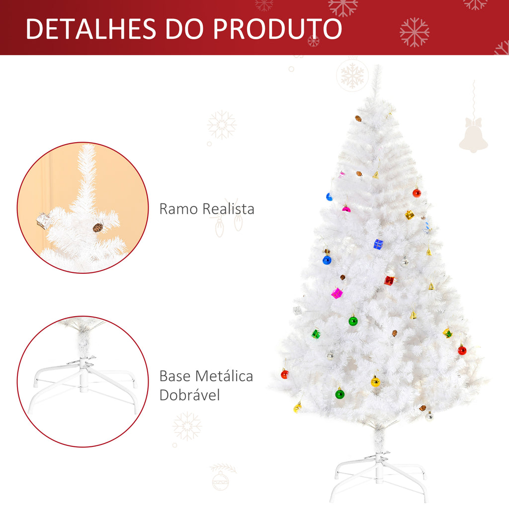 Árvore de Natal Artificial 180cm com 930 Ramos de PVC 48 Decorações Incluidas Suporte Metálico Decoração de Natal para Interiores Ø105x180cm Branco — foto 5
