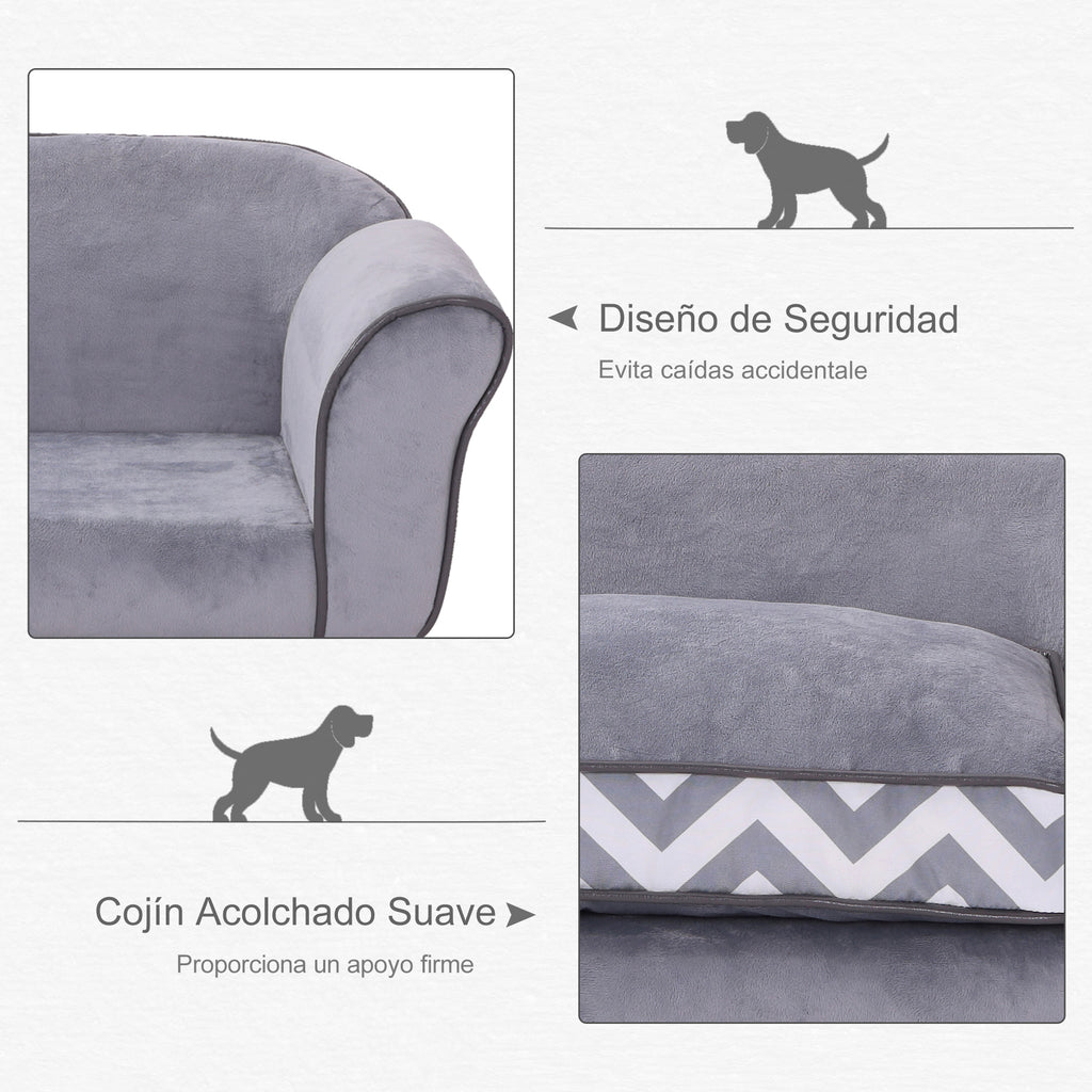 Sofá para animais de estimação com pernas Cama de cachorro de madeira com almofada acolchoada aconchegante e capa lavável 73,5x41x33 cm cinza — foto 5