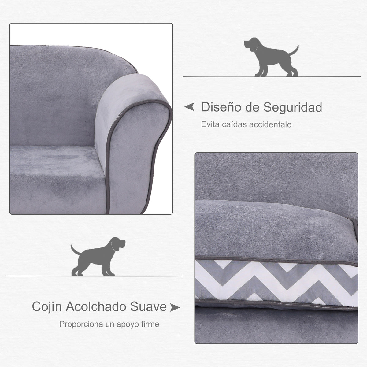Sofá para animais de estimação com pernas Cama de cachorro de madeira com almofada acolchoada aconchegante e capa lavável 73,5x41x33 cm cinza — foto 5