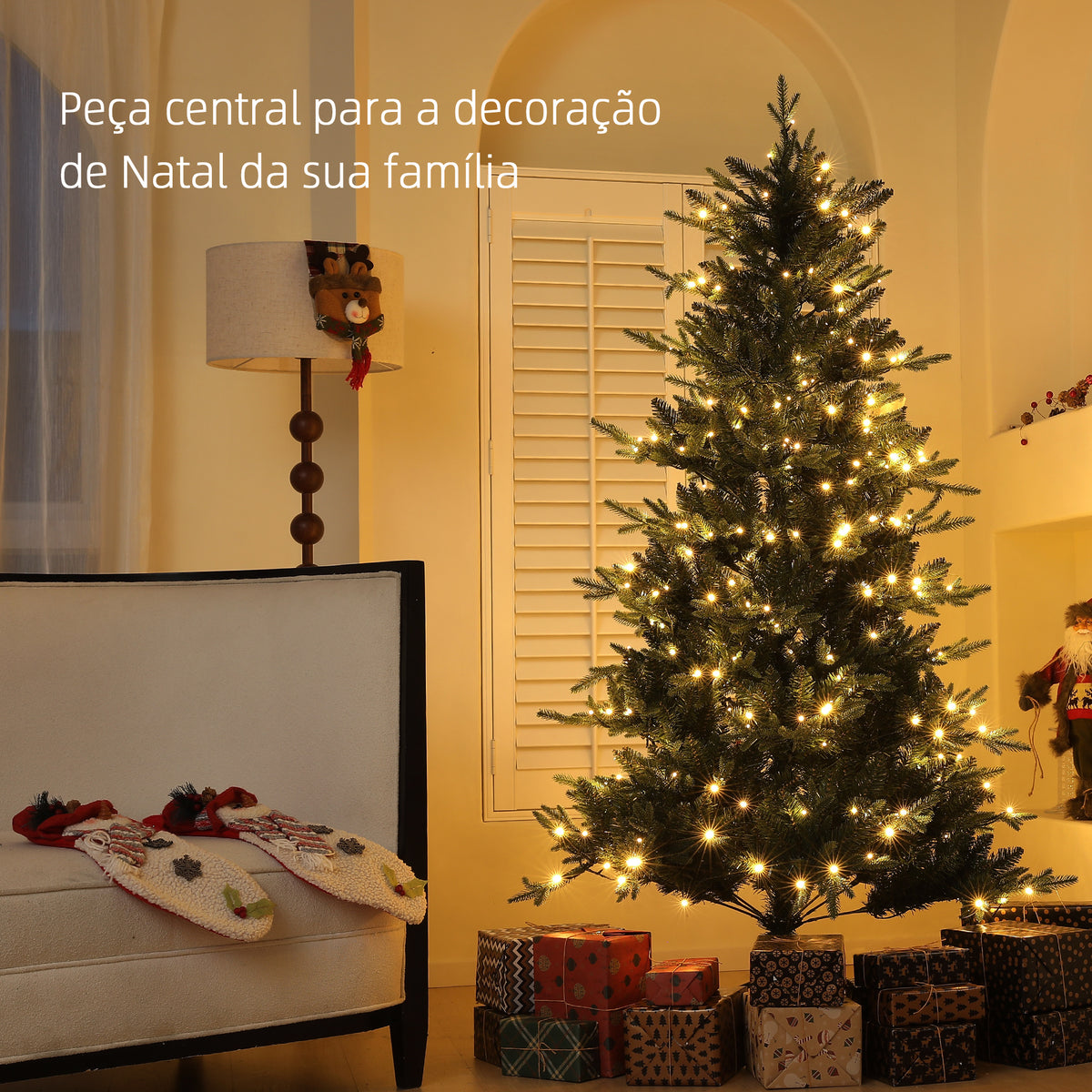 Árvore de Natal 180 cm Árvore de Natal Artificial com 350 Luzes LED 726 Ramos e Suporte de Aço Decoração de Natal para Sala de Estar Interior Ø114x180 cm Verde — foto 4