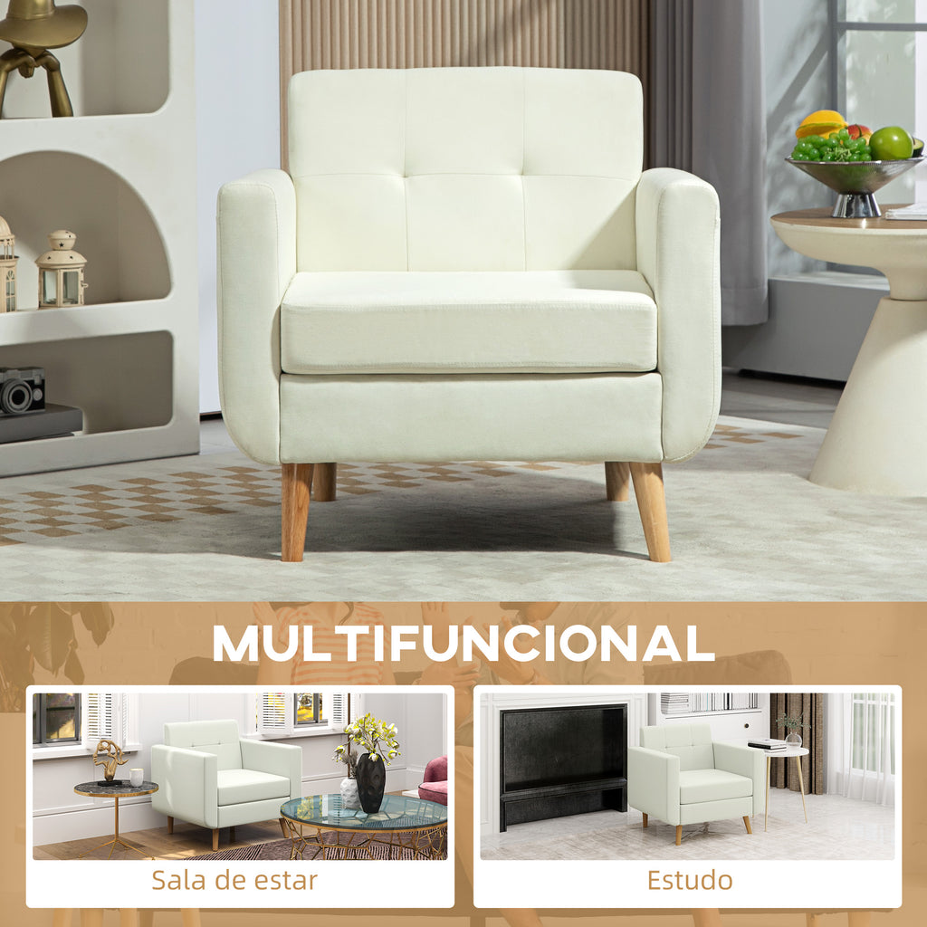 Poltrona Sala de Estar Moderna Poltrona Dormitório com Apoio para os Braços e Pés de Madeira Sofá Individual para Escritório Carga 125 kg 78x70x75 cm Creme — foto 8