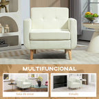 Poltrona Sala de Estar Moderna Poltrona Dormitório com Apoio para os Braços e Pés de Madeira Sofá Individual para Escritório Carga 125 kg 78x70x75 cm Creme — foto 8