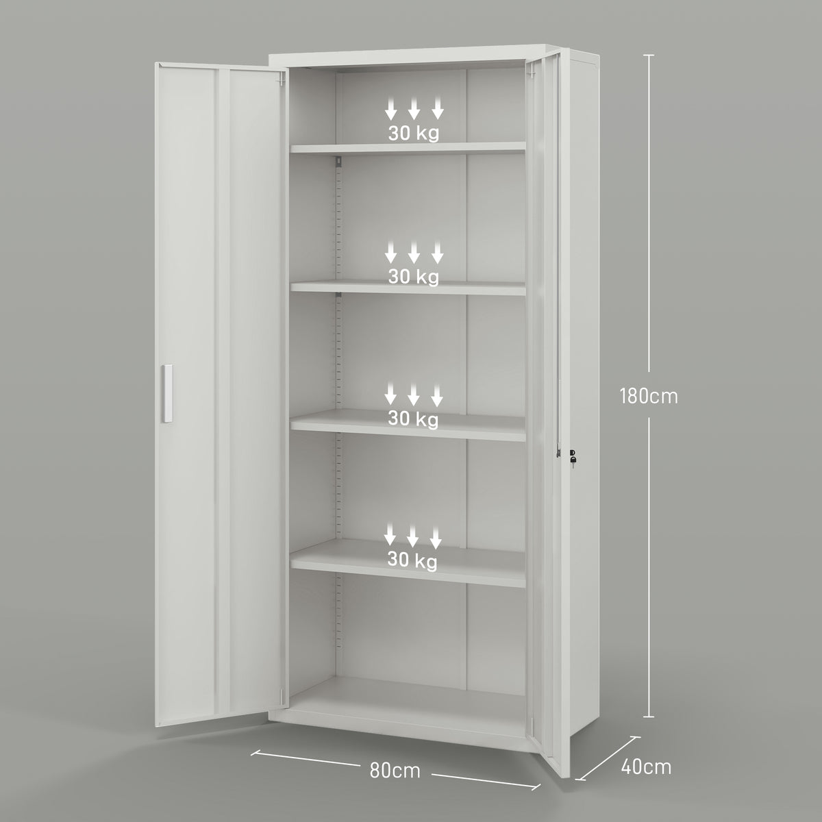 Armário para Arquivos de 5 Níveis com Chaves Prateleiras Ajustáveis Armário de Arquivos Metálico para Escritório Estudio Sala de Estar 80x40x180 cm Branco — foto 3