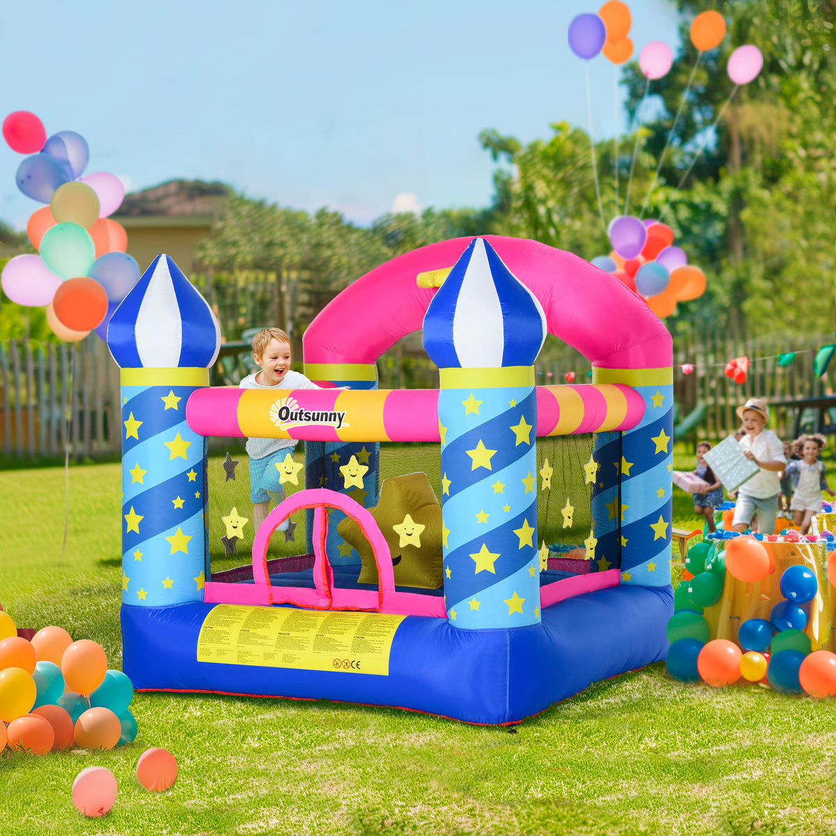 Castelo inflável das crianças de Estrelas com cama de salto com cama de salto Cesta Inflador e bolsa para interior e exterior 300x275x210 cm Multicolor — foto 2
